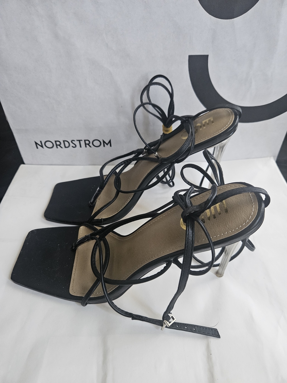 Ego Sunbathe Strappy Black Lace-Up Women's Heels UK 9/11